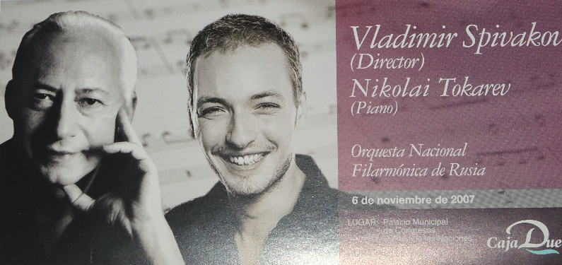 El director de la Orquesta Nacional Filarmónica de Rusia Vladimir Spivakov y el pianista Nikolai Tokarev en su actuación en Madrid organizada por la Fundación